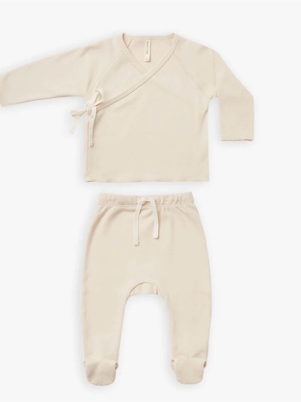 Quincy Mae Cream Wrap Top + Footed Pant Set 3-6m